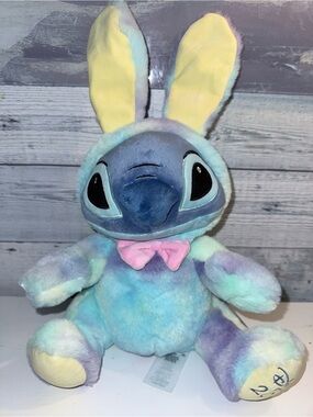 Disney Pastel Tie-Dye Stitch Bunny Plush with Pink Bow NWT 2020 Easter